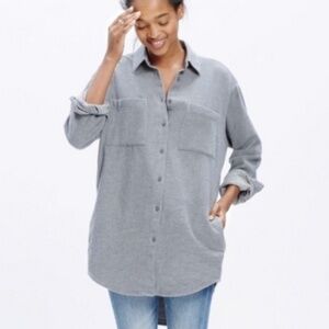 Madewell Sunday Button Down Flannel Shirt Gray With Pockets Style B5225 Size XS